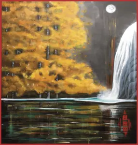 peinture acrylique paysage brumes dorees 100x81cm severine gallois artiste peintre france suisse