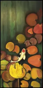 tableau nenuphars colores la force et l'amour de koï 40x80cm severine gallois artiste peintre