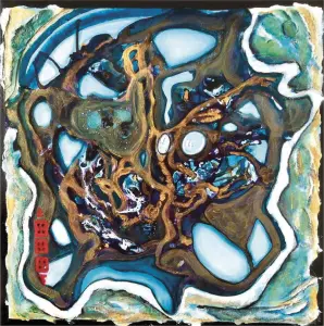 art abstrait le scaphandre 40x40cm severine gallois artiste peintre en haute-savoie