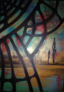 tableau art africain les porteuses d'eau 92x65cm severine gallois artiste peintre