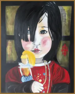 peinture asiatique les yeux de la poupee 100x81cm stock severine gallois artiste peintre