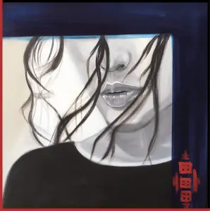 peinture acrylique  portrait femme souffle d'ete 40x40cm severine gallois artiste peintre