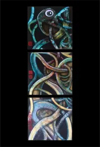 peinture acrylique severine gallois meandres triptyque 3 20x20cm