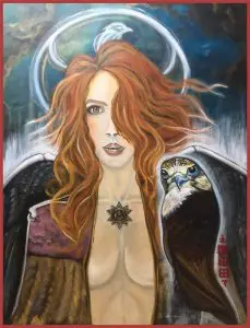 peinture acrylique severine gallois la chamane faucon 116x89cm